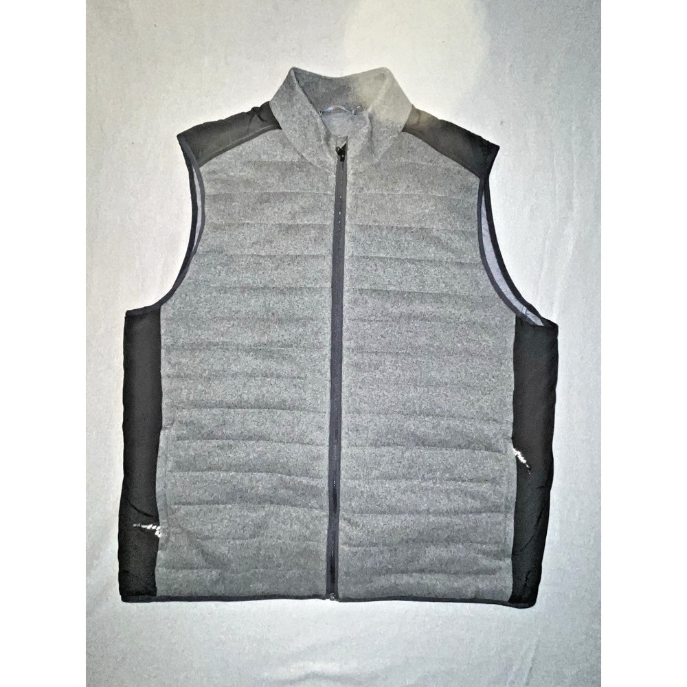 Vineyard Vines Mens 2XL Polyester Quilted Vest Gray Black Full Zip Mock Neck